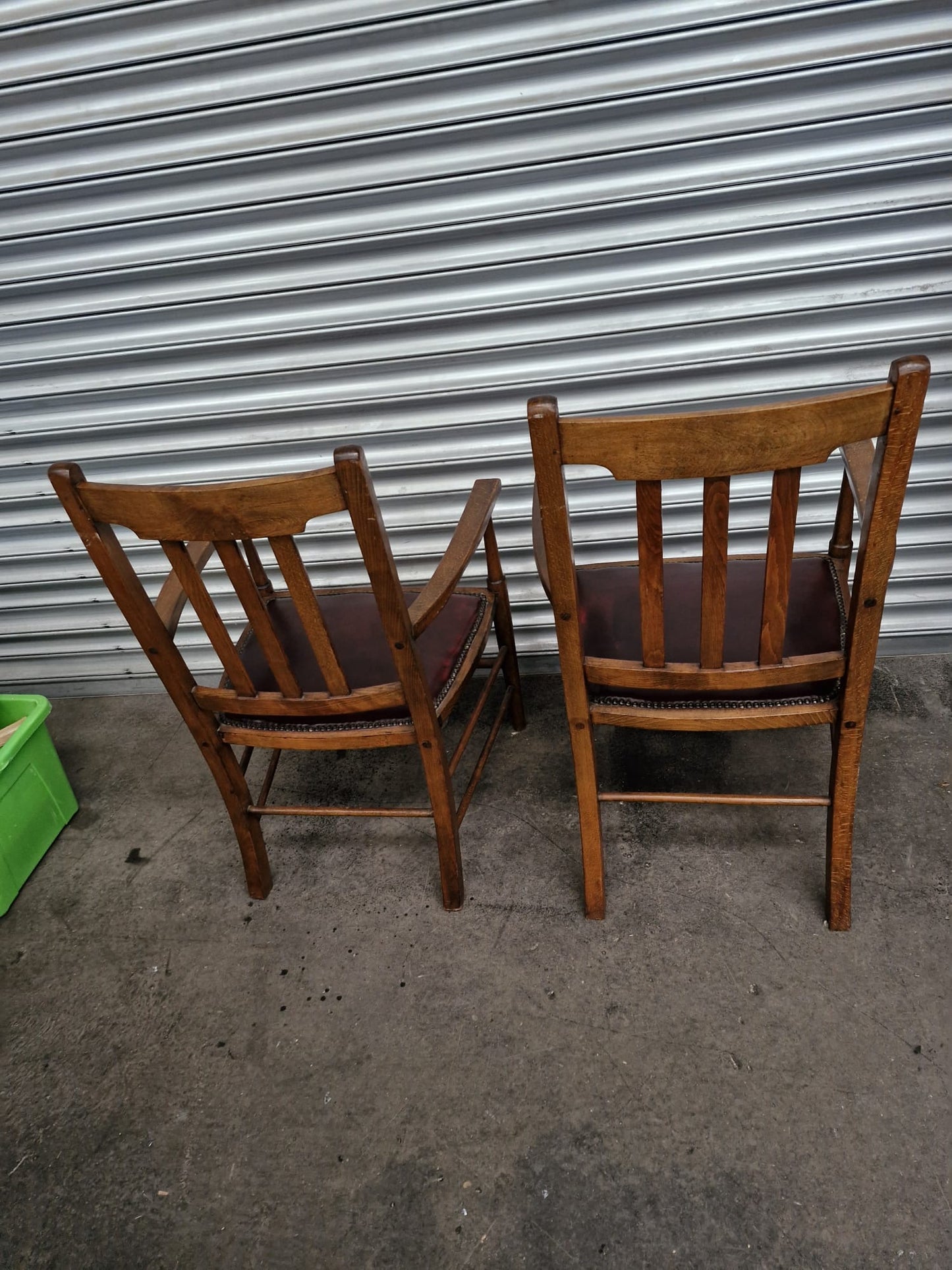 Pair of his and hers vintage leather seated studded carver chairs- high end quality - dining chairs
