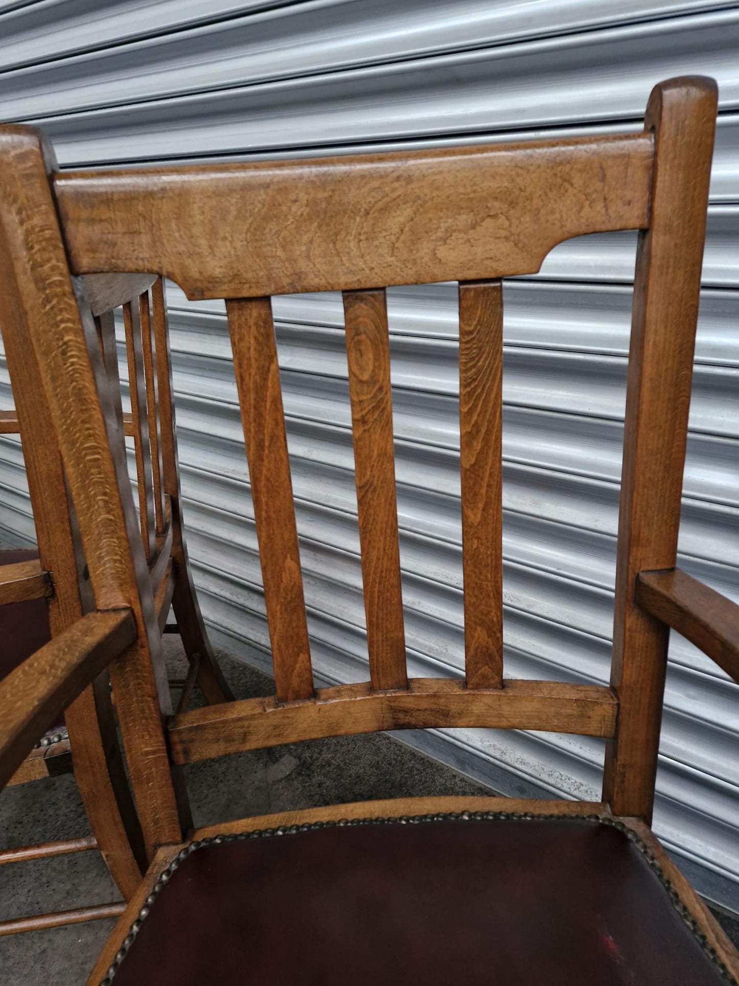Pair of his and hers vintage leather seated studded carver chairs- high end quality - dining chairs