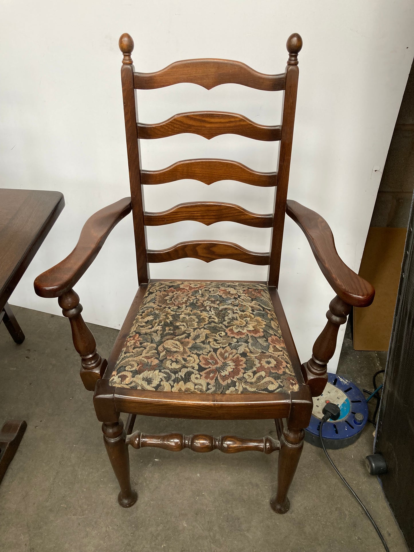 Dark oak dining table and 6 chairs