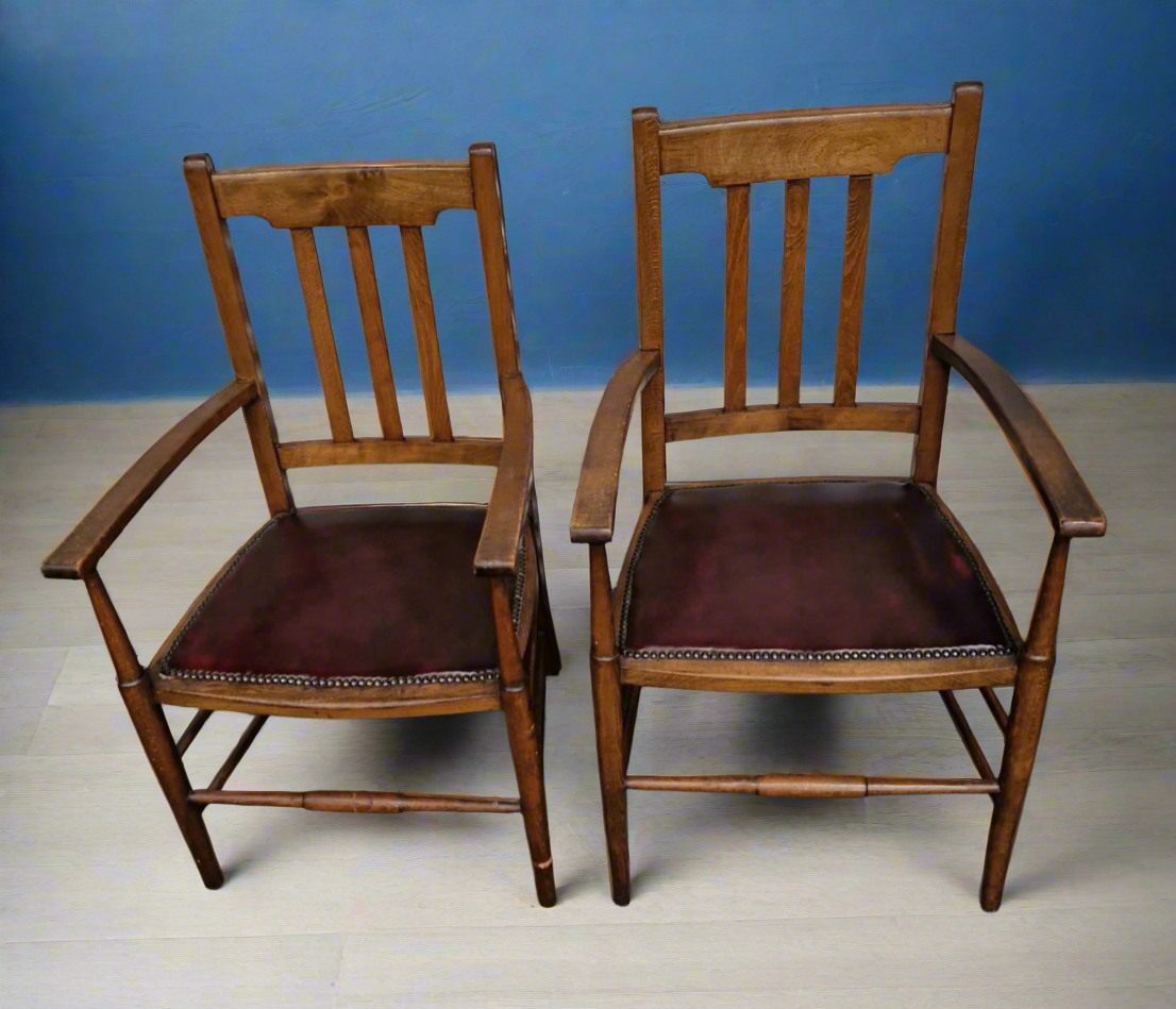 Pair of his and hers vintage leather seated studded carver chairs- high end quality - dining chairs