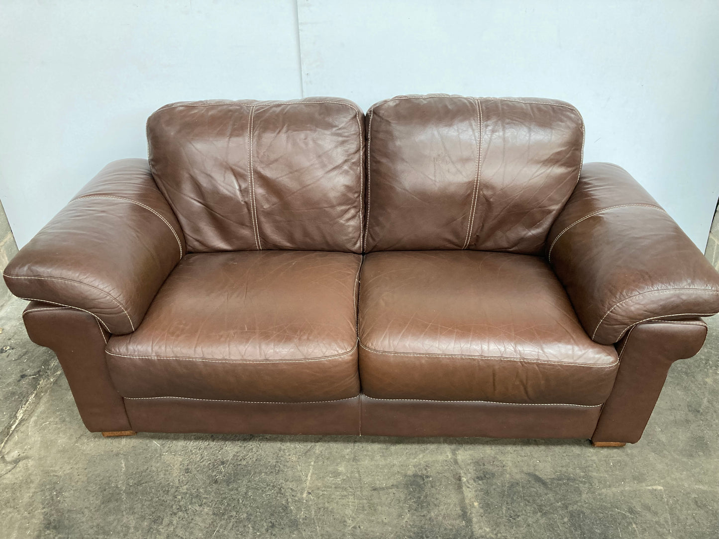 Brown leather 2 seater sofa