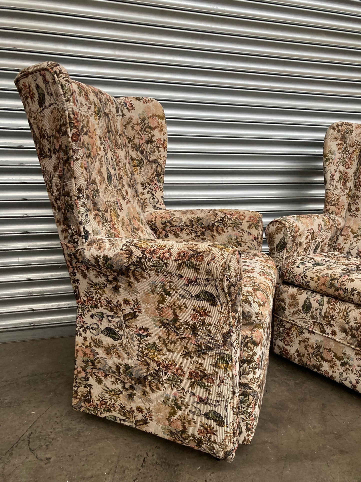 Matching pair of His & hers Vintage wingback armchair’s