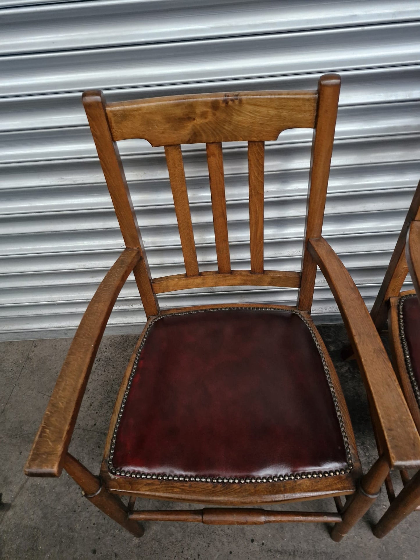 Pair of his and hers vintage leather seated studded carver chairs- high end quality - dining chairs