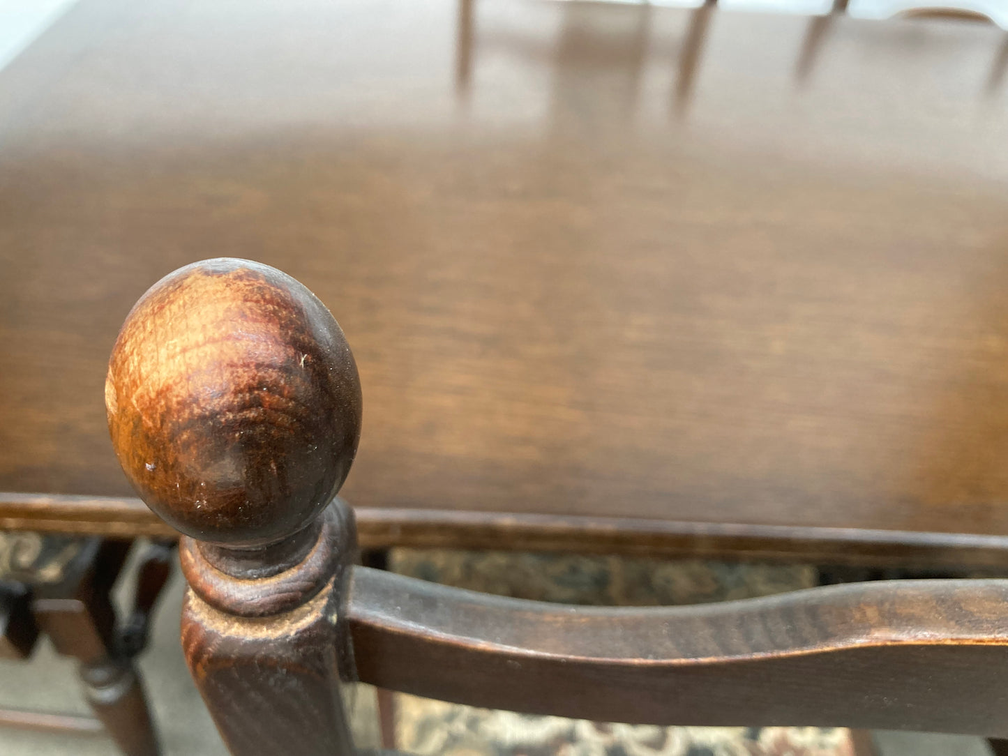 Dark oak dining table and 6 chairs
