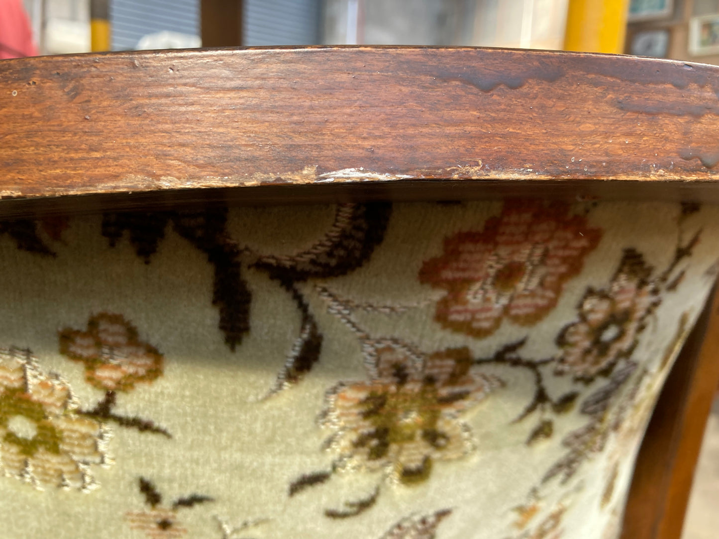 Vintage studded tub chair with floral fabric