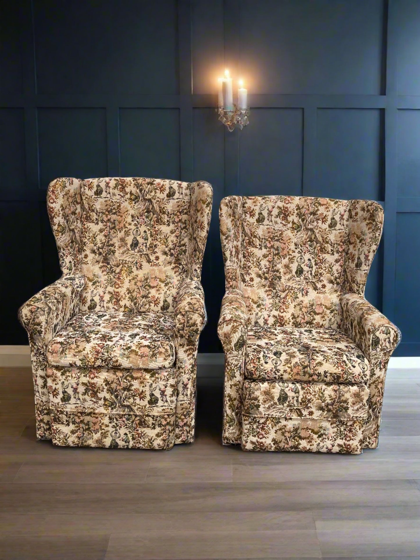 Matching pair of His & hers Vintage wingback armchair’s