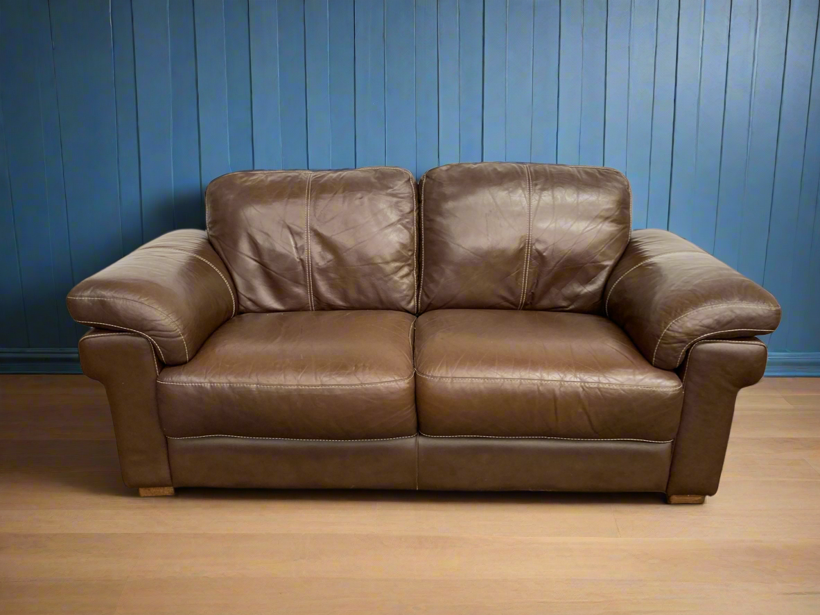 Brown leather 2 seater sofa