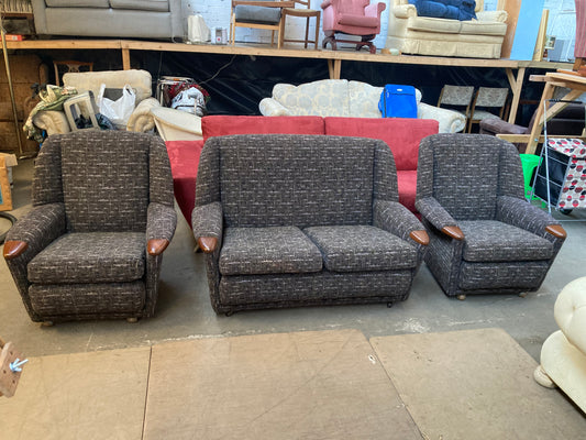 Mid Century Multitone Charcoal Grey Sofa" or "Vintage Armchairs Charcoal Grey Design