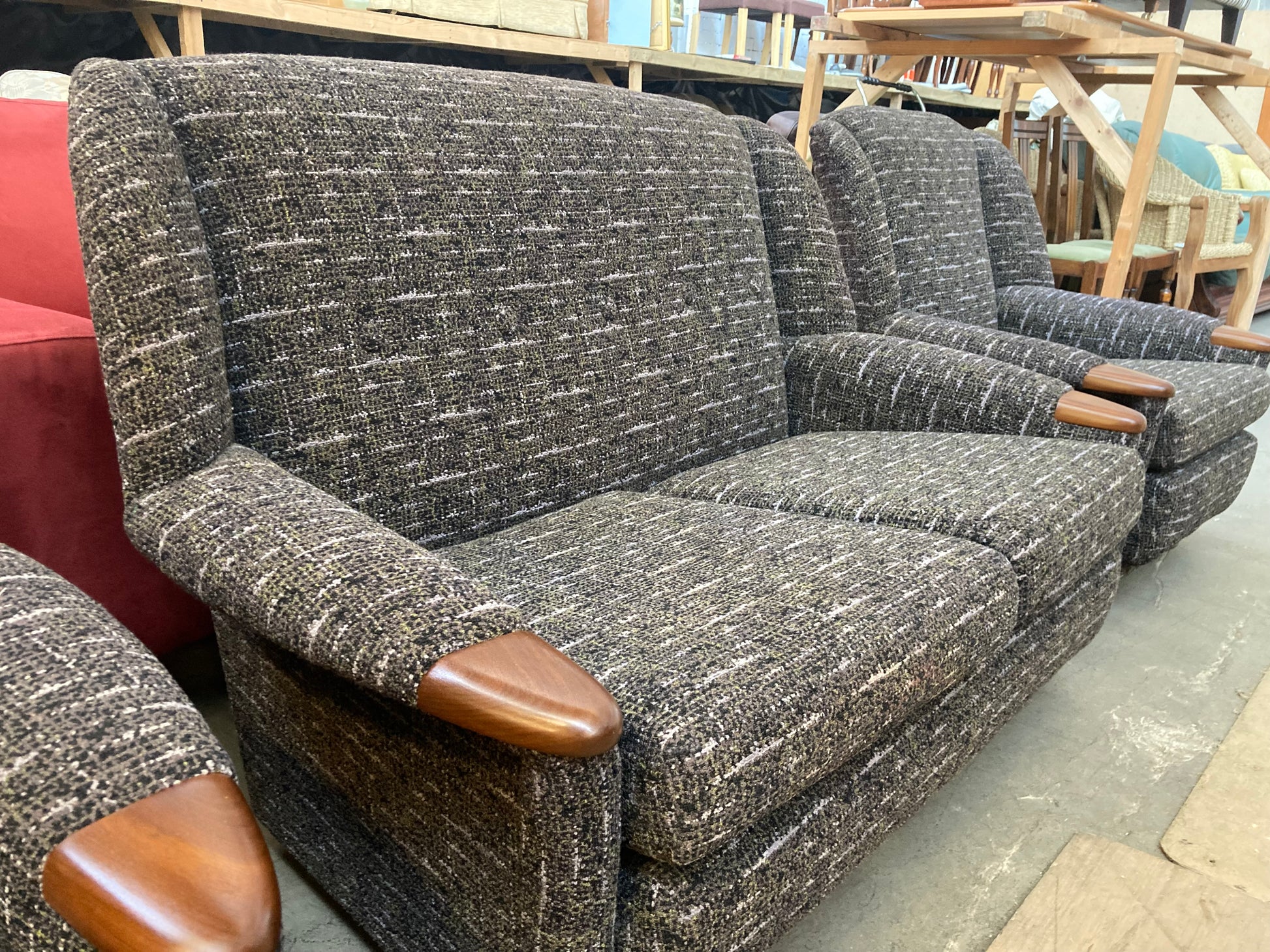 Mid Century Multitone Charcoal Grey Sofa" or "Vintage Armchairs Charcoal Grey Design
