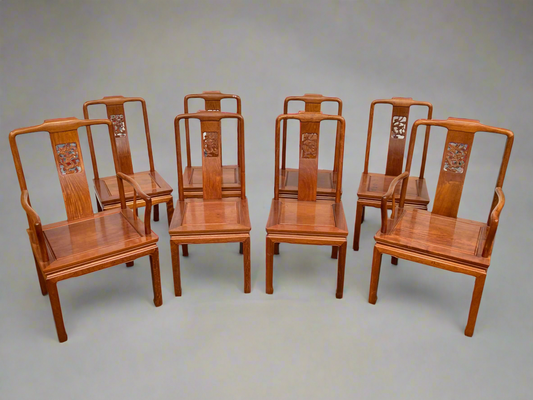 Stunning set of 8 Chinese rosewood dragon design dining chairs