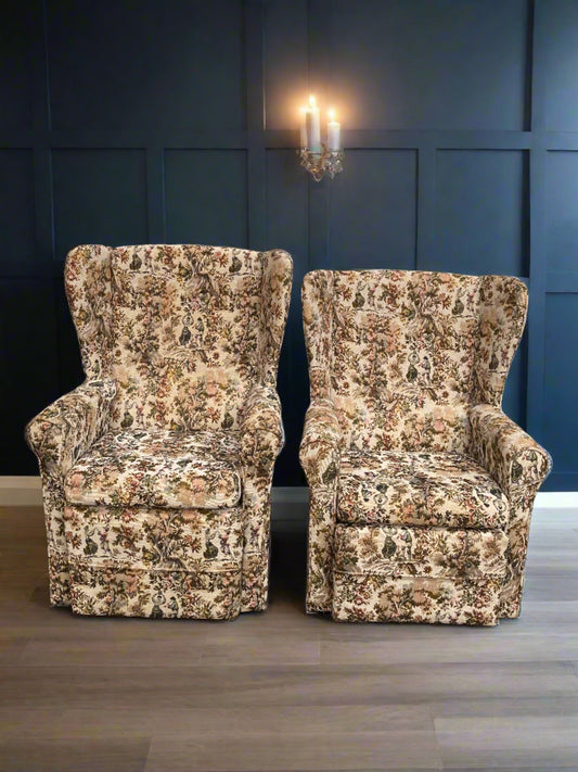 Matching pair of His & hers Vintage wingback armchair’s