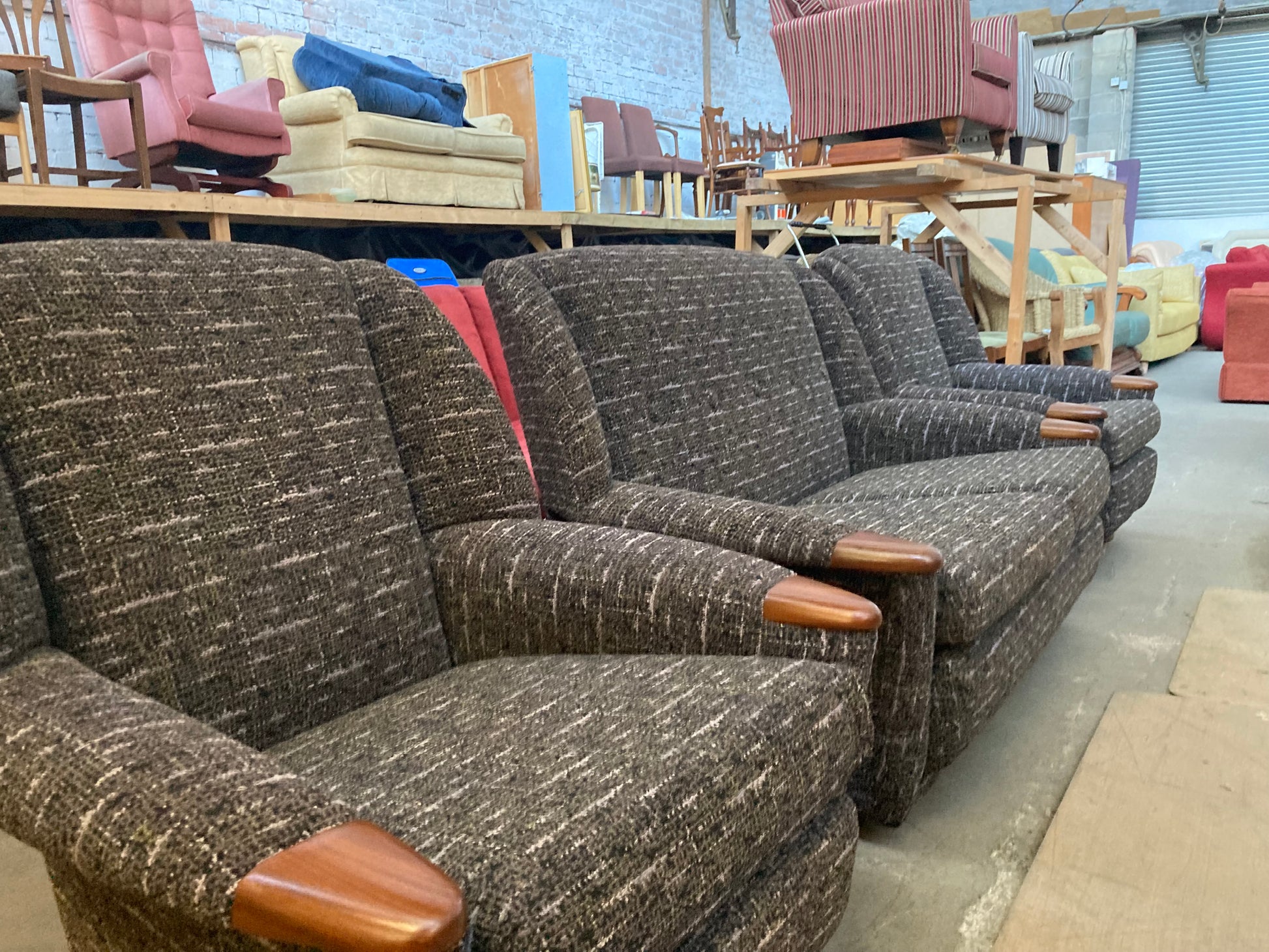 Mid Century Multitone Charcoal Grey Sofa" or "Vintage Armchairs Charcoal Grey Design