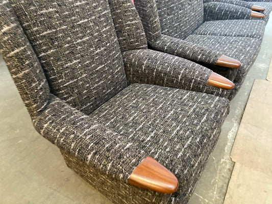 Mid Century Multitone Charcoal Grey Sofa" or "Vintage Armchairs Charcoal Grey Design